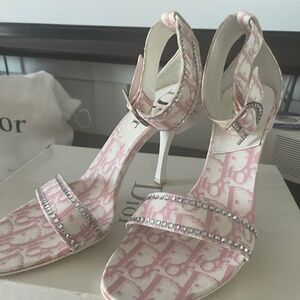 2004 VINTAGE DIOR PINK WHITE  MONOGRAM "LOGO GLAMOUR" SANDAL 7.5B